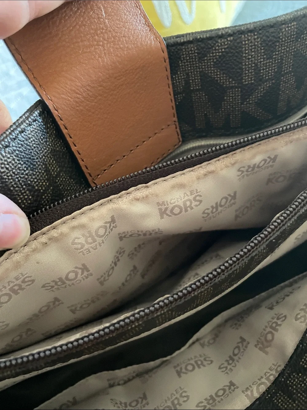 Michael Kors Brown MK Logo Laptop bag with Tan Leather Trim